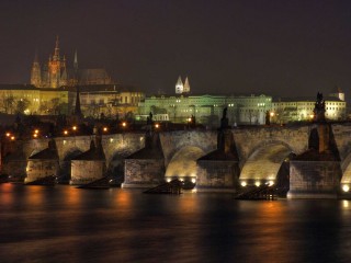 Castle Bridge At Night Lights