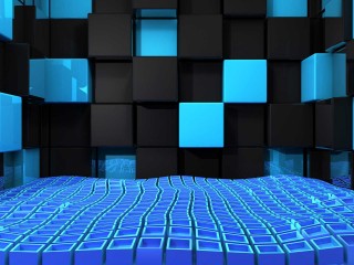 Free Black Blue Cube 3D Wallpaper
