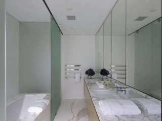 White Bathroom With Glass Separator Remodel Design Idea
